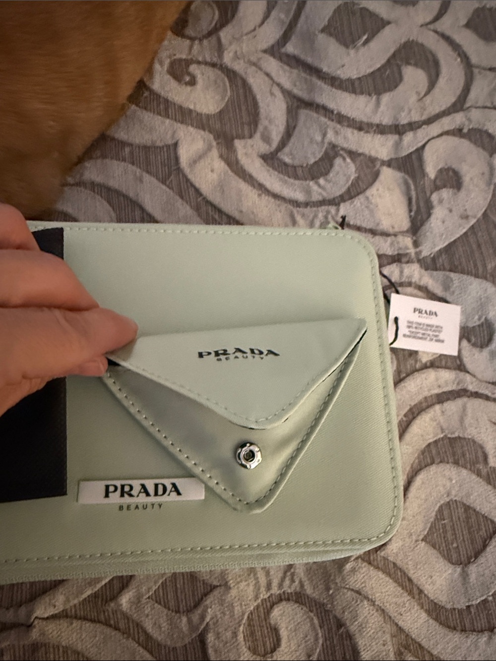 Prada Cosmetic Case in Black with Light Green Trim with 3 ๐ $ mirror - Picture 3 of 10